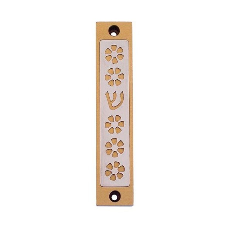 Agayof Mezuzah Case Five Flowers and Shin in Li... | Aluminium Mezuzah