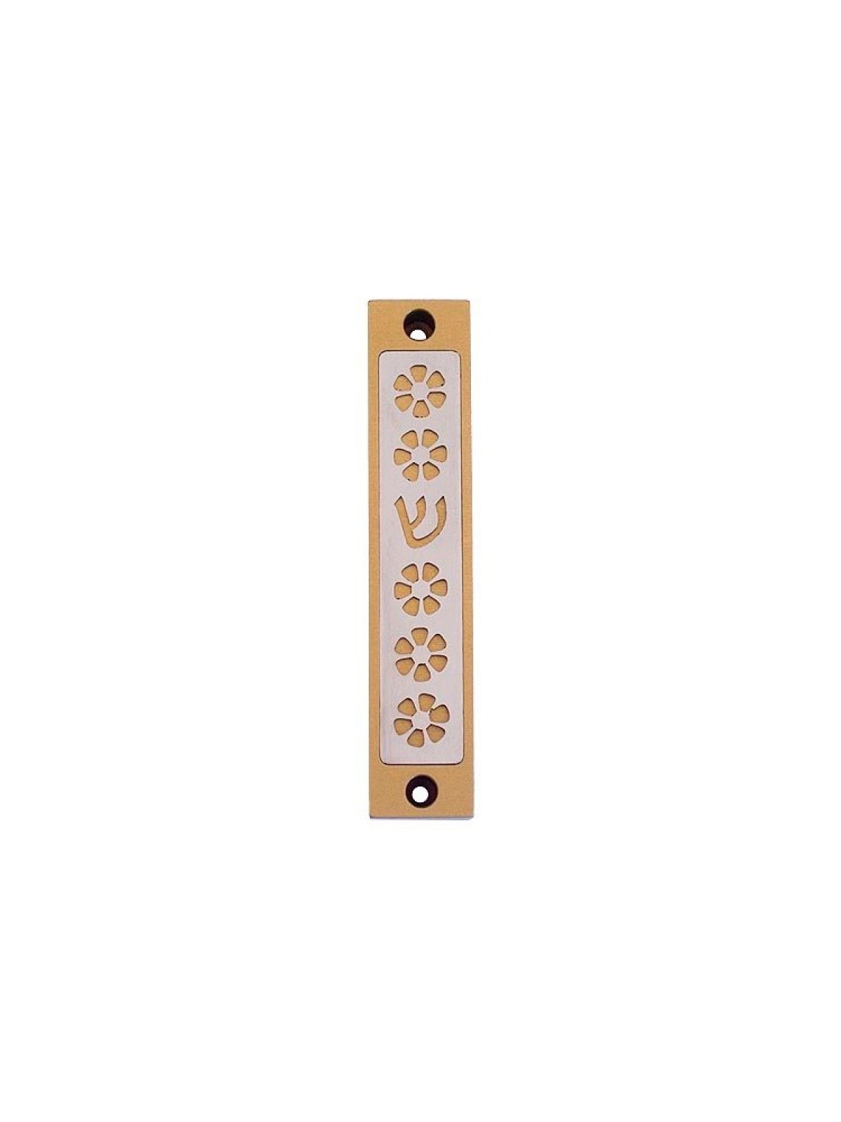 Agayof Mezuzah Case Five Flowers and Shin in Li... | Aluminium Mezuzah