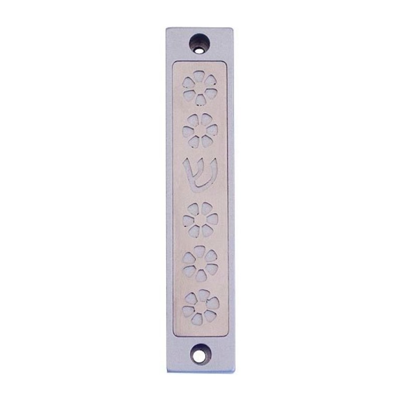 Agayof Mezuzah Case Five Flowers and Shin in Li... | Aluminium Mezuzah