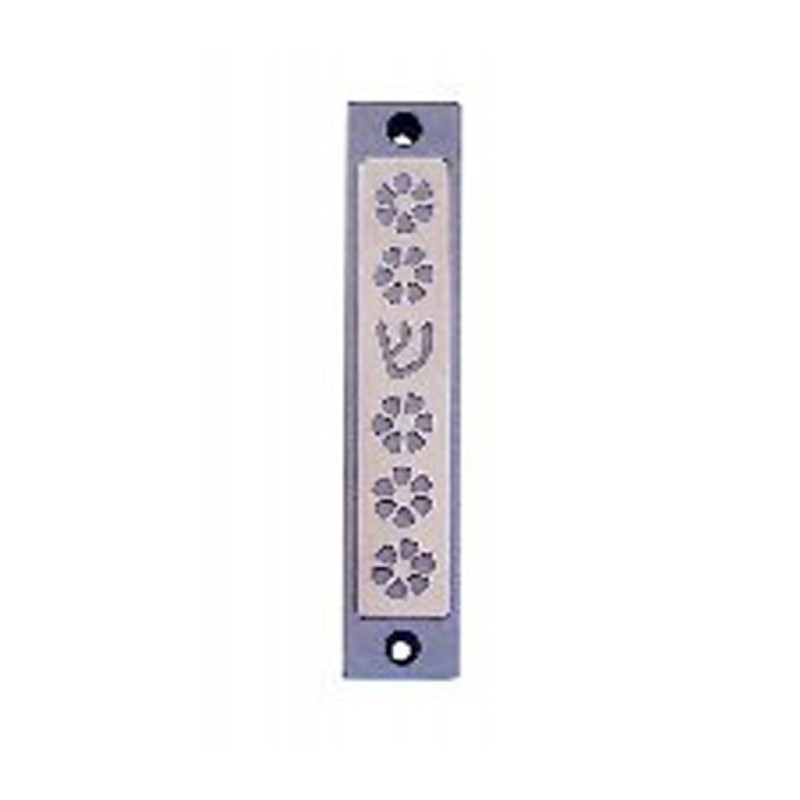 Agayof Mezuzah Case Five Flowers and Shin in Li... | Aluminium Mezuzah