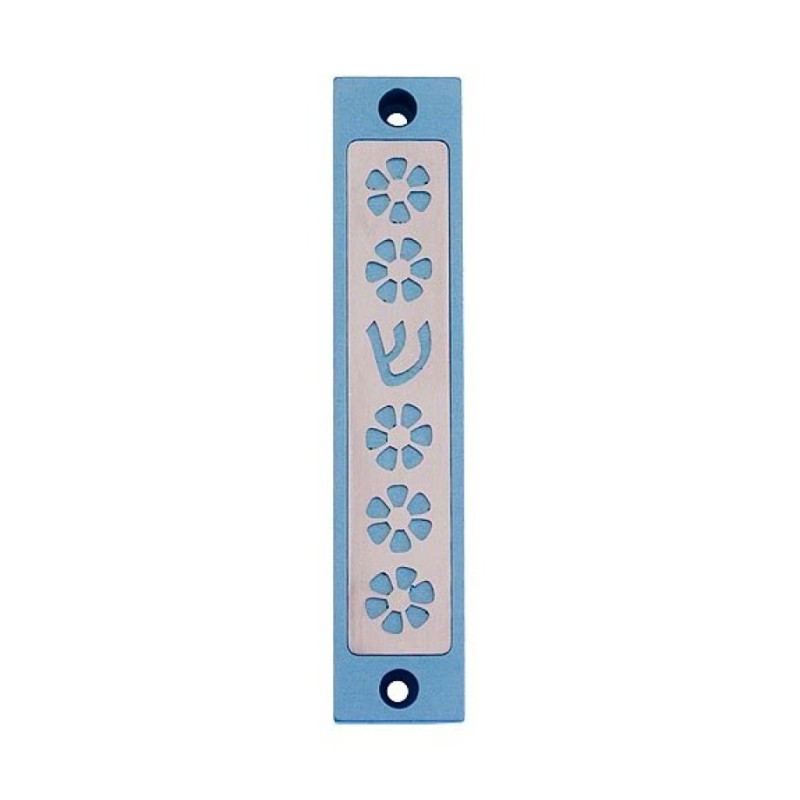 Agayof Mezuzah Case Five Flowers and Shin in Li... | Aluminium Mezuzah