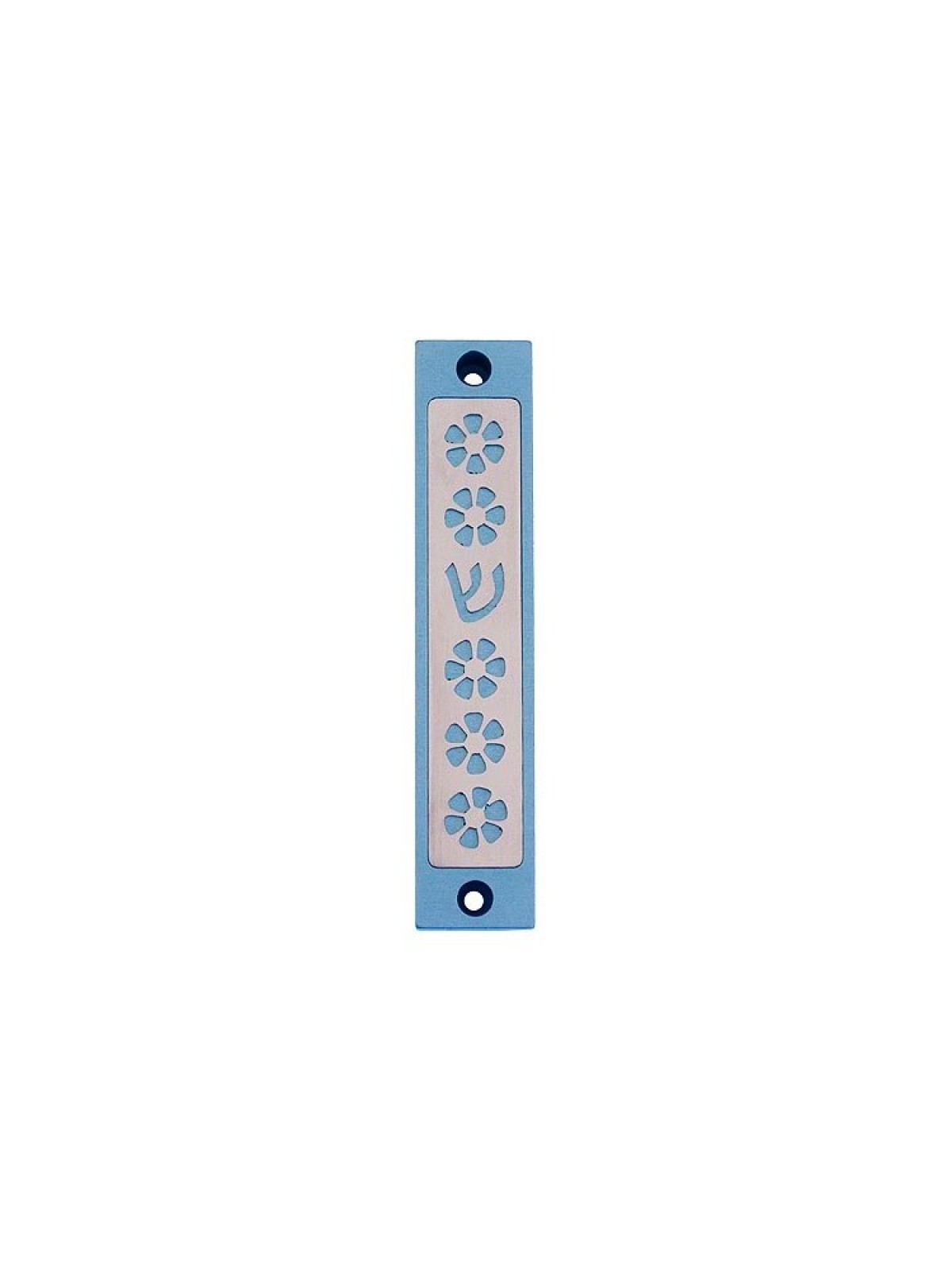 Agayof Mezuzah Case Five Flowers and Shin in Li... | Aluminium Mezuzah