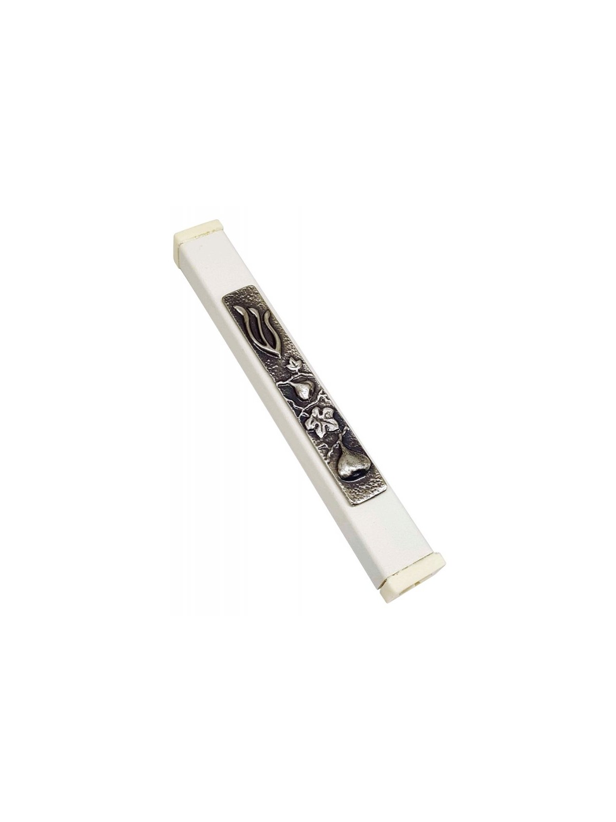 Off White aluminum Mezuzah Case Ornate Shin Fig... | Aluminium Mezuzah
