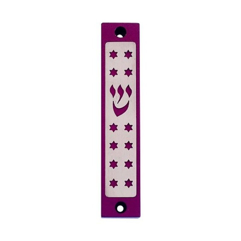 Agayof Mezuzah case Twelve Stars of David in Da... | Aluminium Mezuzah