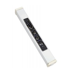 White Aluminum Mezuzah Case Decorative Shin Pom... | Aluminium Mezuzah