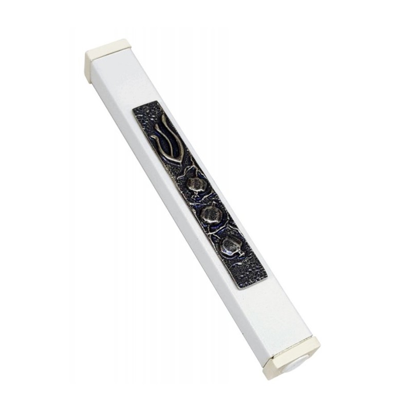 White Aluminum Mezuzah Case Decorative Shin Pom... | Aluminium Mezuzah