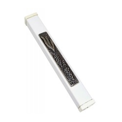 White Aluminum Mezuzah Case Elongated Shin Grap... | Aluminium Mezuzah