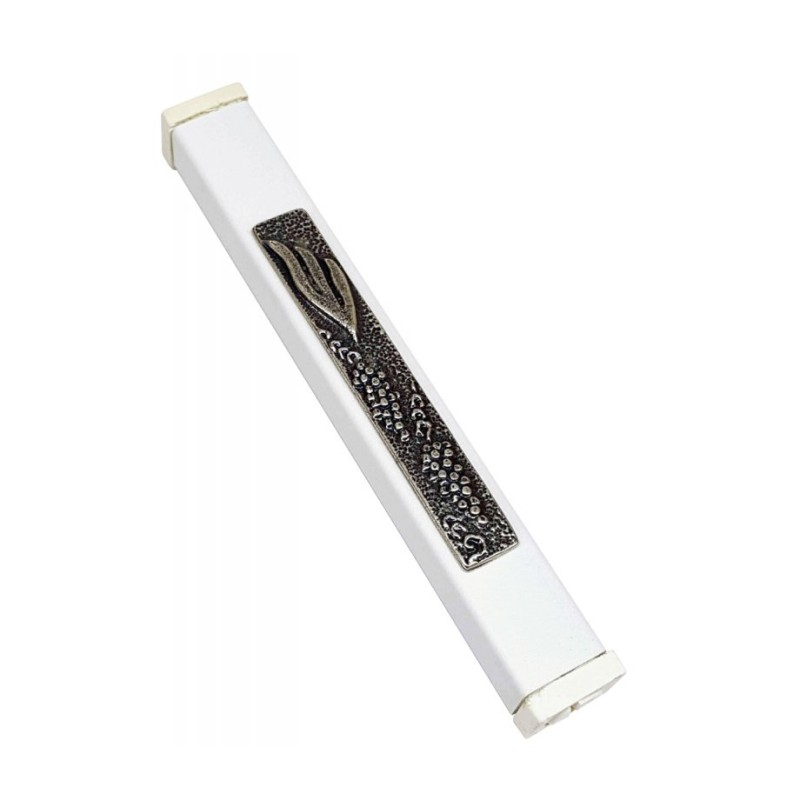 White Aluminum Mezuzah Case Elongated Shin Grap... | Aluminium Mezuzah