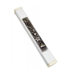 White Aluminum Mezuzah Case Elongated Shin Figs... | Aluminium Mezuzah