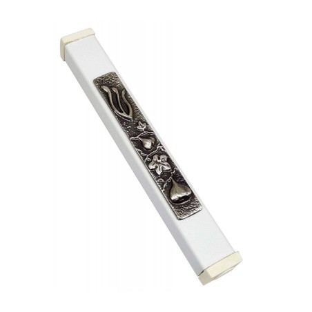 White Aluminum Mezuzah Case Elongated Shin Figs... | Aluminium Mezuzah