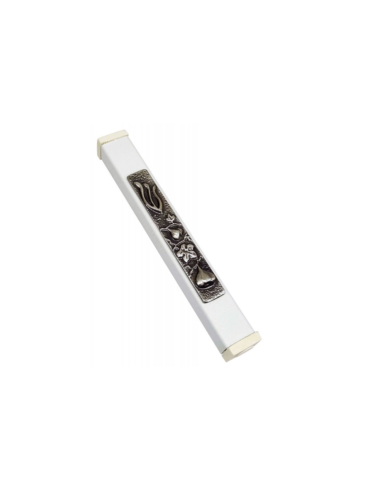 White Aluminum Mezuzah Case Elongated Shin Figs... | Aluminium Mezuzah