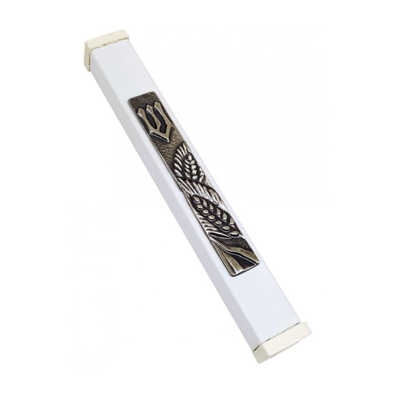 White Aluminum Mezuzah Case Ornate Shin Wheat M... | Aluminium Mezuzah