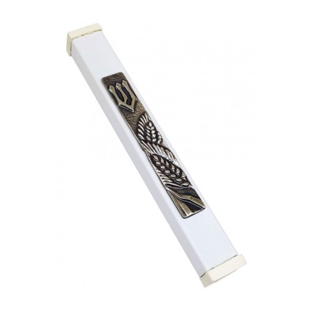White Aluminum Mezuzah Case Ornate Shin Wheat M... | Aluminium Mezuzah