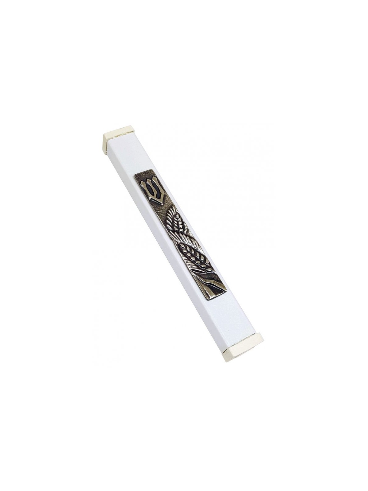 White Aluminum Mezuzah Case Ornate Shin Wheat M... | Aluminium Mezuzah