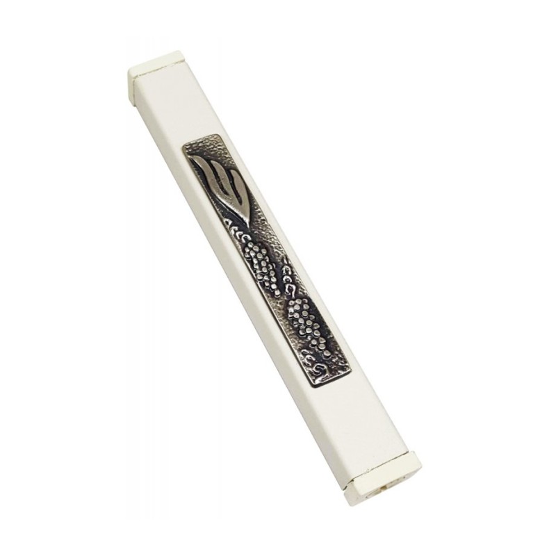 Off White Aluminum Mezuzah Case Ornate Metal Sh... | Aluminium Mezuzah