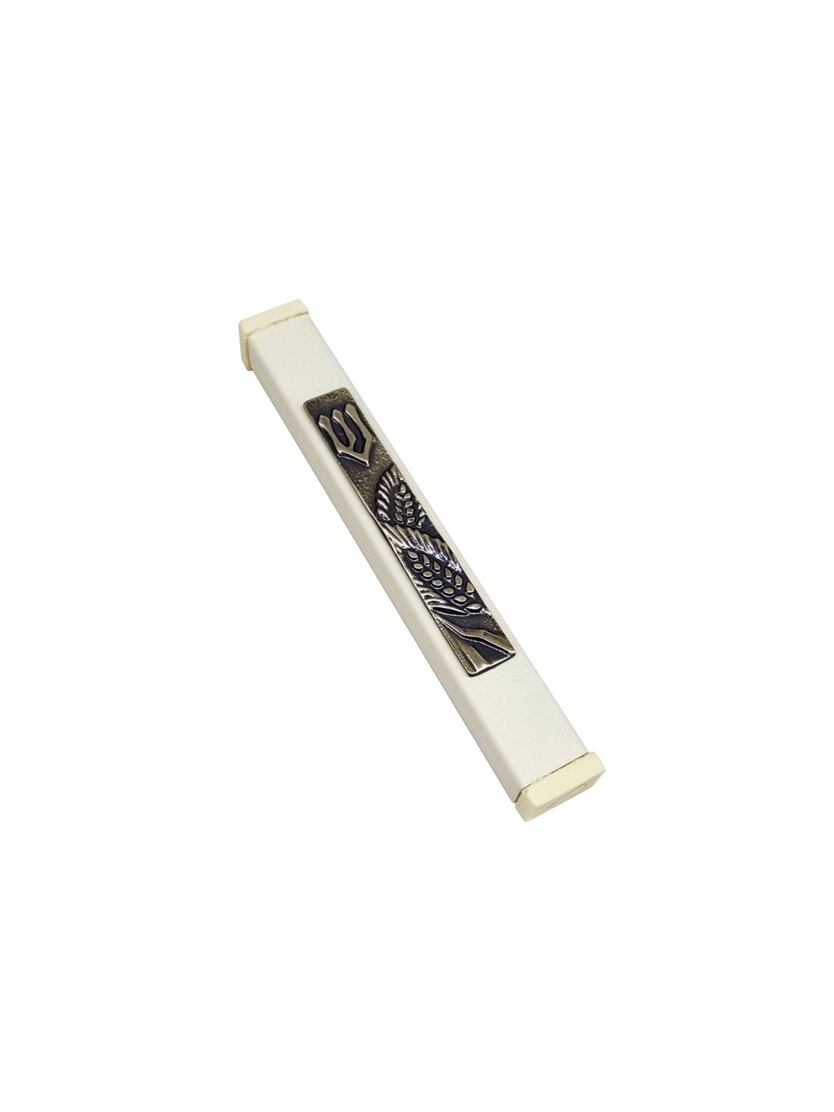 Off White Aluminum Mezuzah Case Ornate Shin Whe... | Aluminium Mezuzah