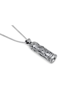 Sterling Silver Mezuzah Necklace with Wheat Elemen , Sterling Silver F