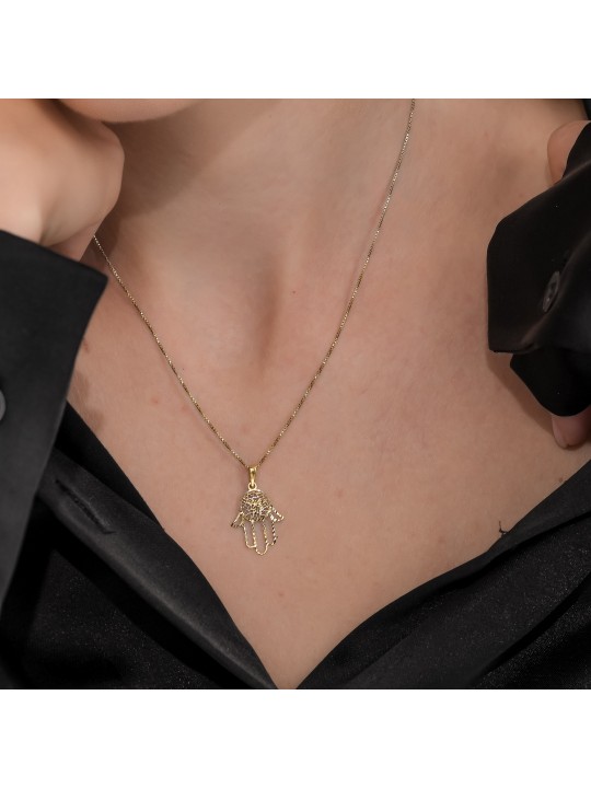 Delicate Affordable 14k Gold Filigree Chai Hamsa N , Jewish Filigree J
