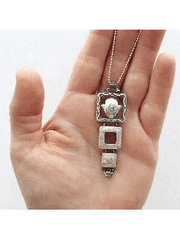 Hamsa Lucky Hand Sterling Silver Pendant , Sterling Silver Family Neck