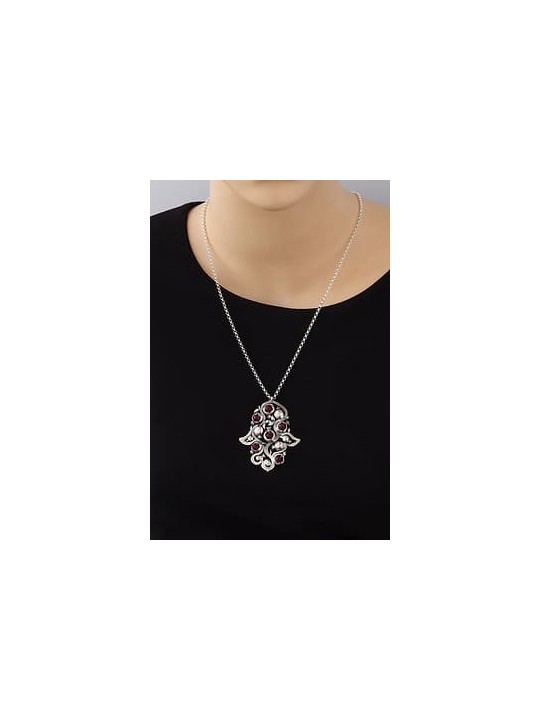 BIg Size Hamsa Embellished Sterling Silver Pendant , Tu B'Av Gifts , I