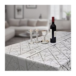 White Polyester Shabbat Tablecloth Silver Splash Shab... | Tablecloths