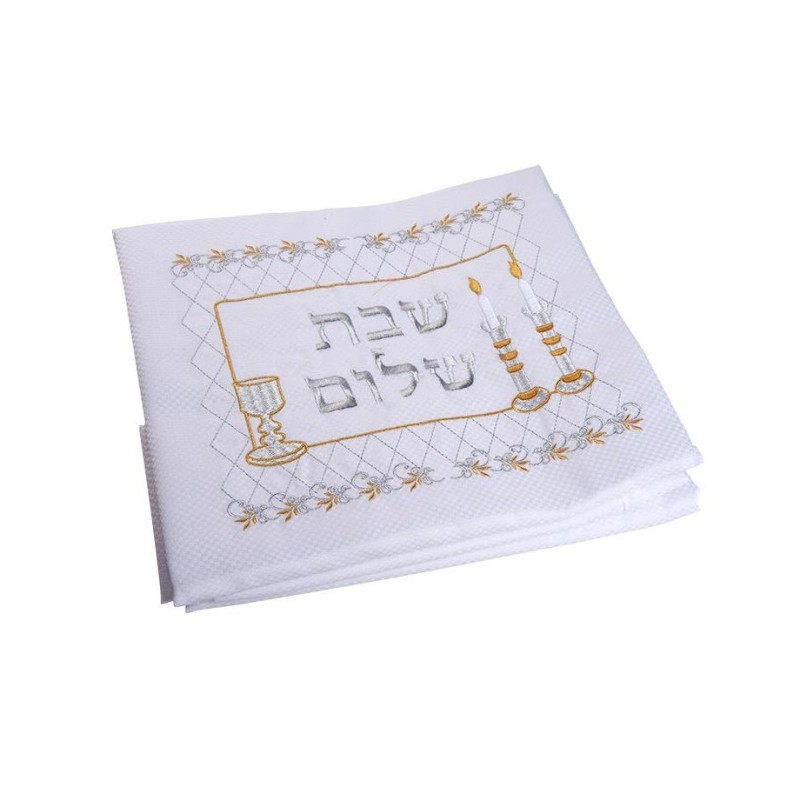 Embroidered Festive White Shabbat Tablecloth Gold and... | Tablecloths