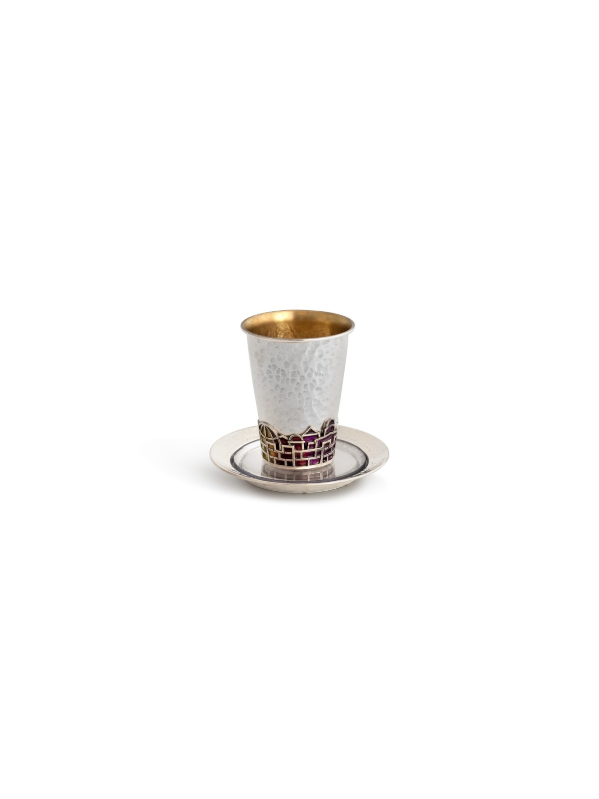 Hammered Jerusalem Kiddush Cup Enameled , Modern Kiddush Cups , Israel