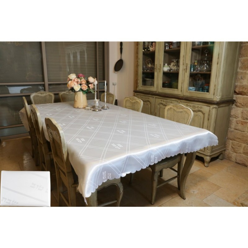 Nappe blanche classique en polyester Shabbat et Yom Tov | Nappes