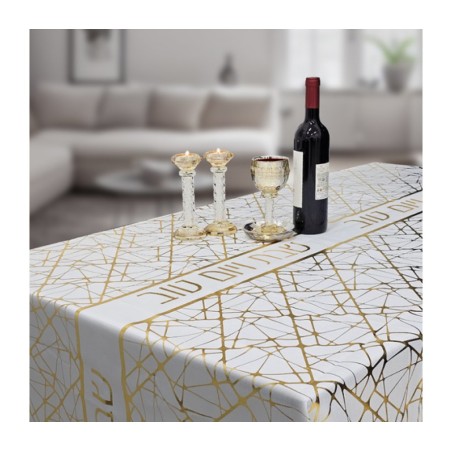 White Polyester Shabbat Tablecloth Gold Shabbat VeYom... | Tablecloths