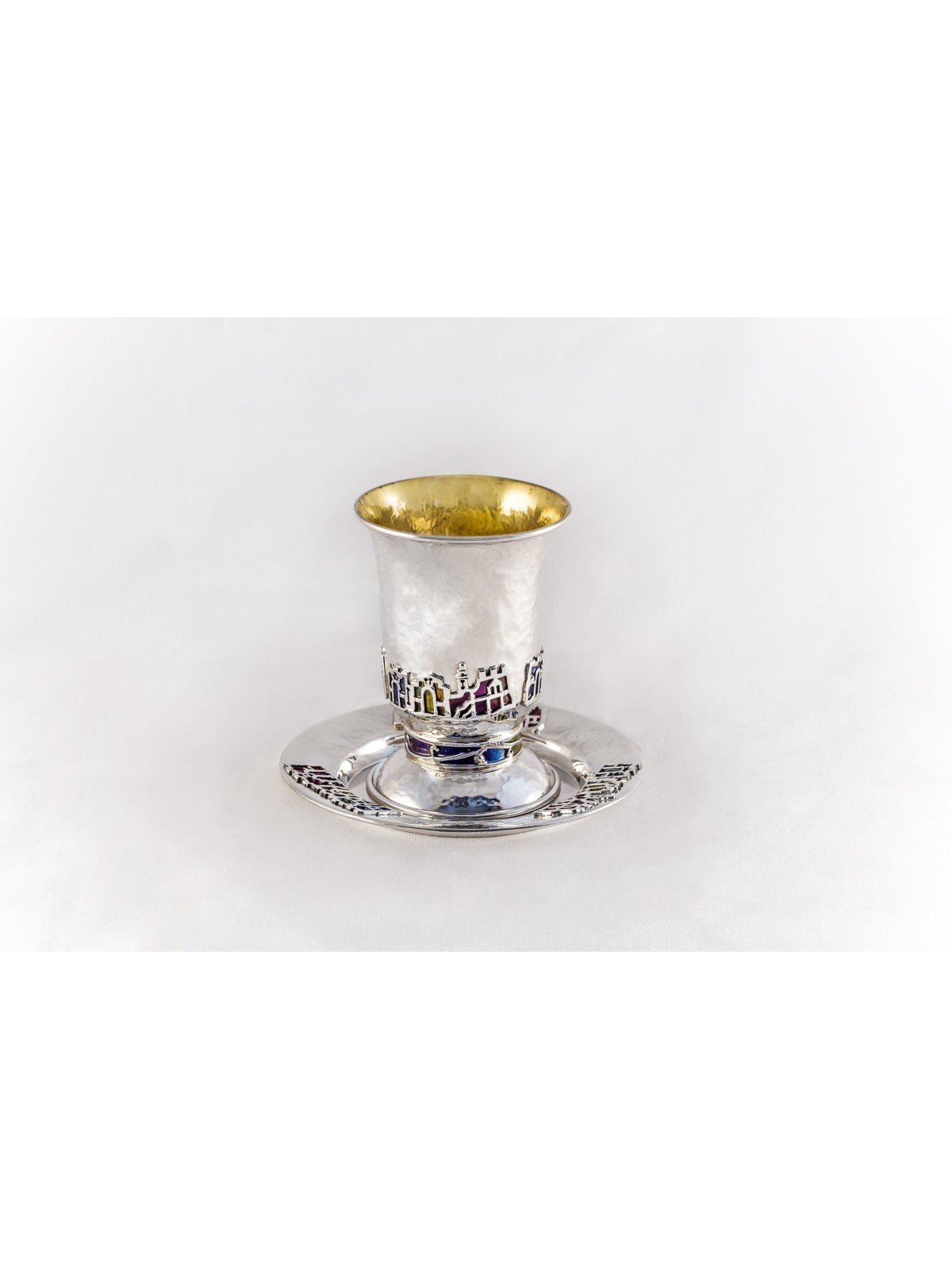 Hammered Jerusalem Kiddush Cup Enamel , Modern Kiddush Cups , Israeli