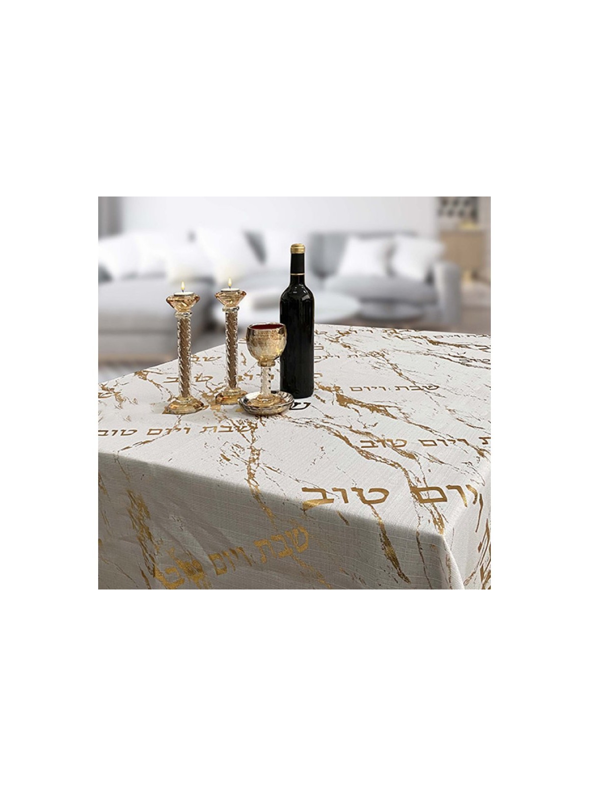 Polyester Shabbat and Yom Tov Tablecloth Gold Marble ... | Tablecloths