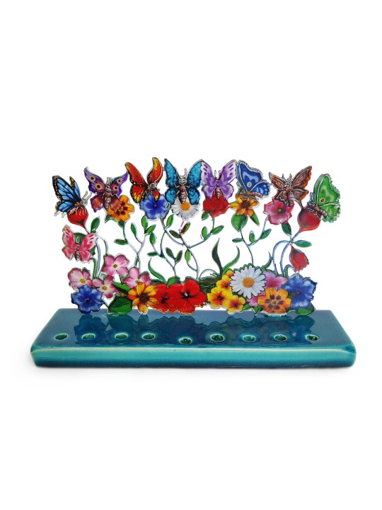 Children Multi Color Modern Flowers and Butterflie , Colorful Hanukkah