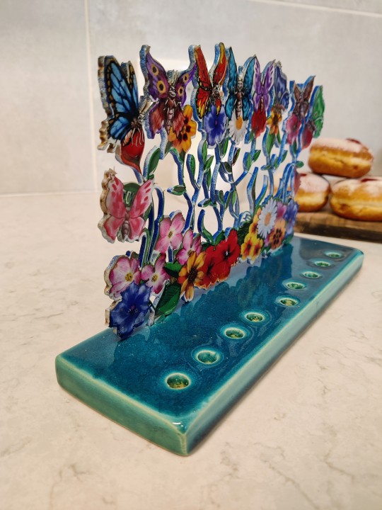Children Multi Color Modern Flowers and Butterflie , Colorful Hanukkah