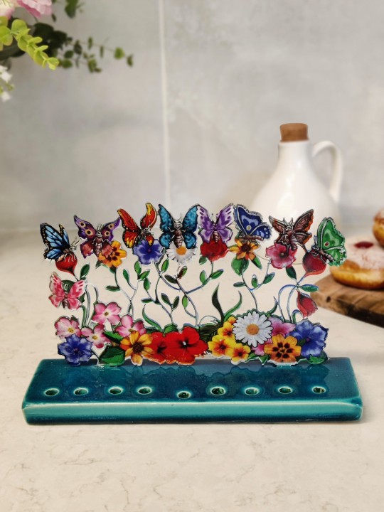 Children Multi Color Modern Flowers and Butterflie , Colorful Hanukkah