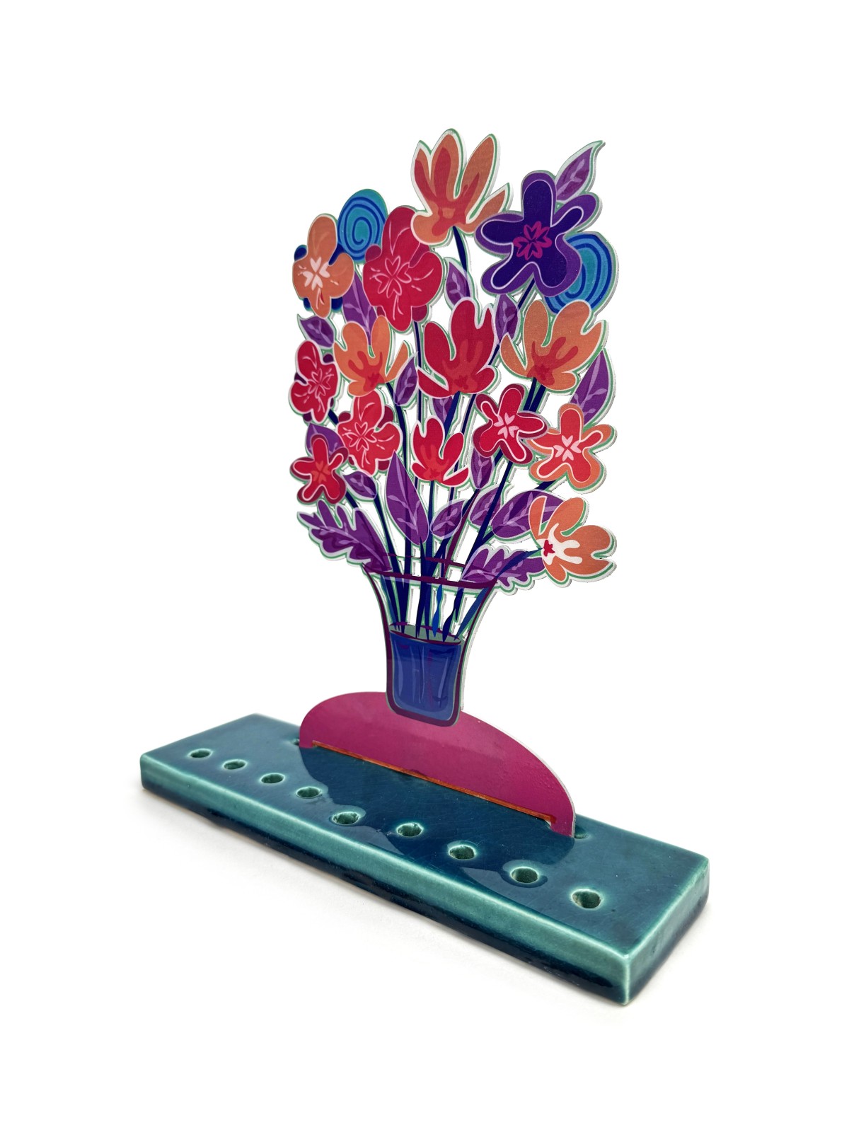 Colourful Vibrant Floral Symphony Menorah with Art , Colorful Hanukkah