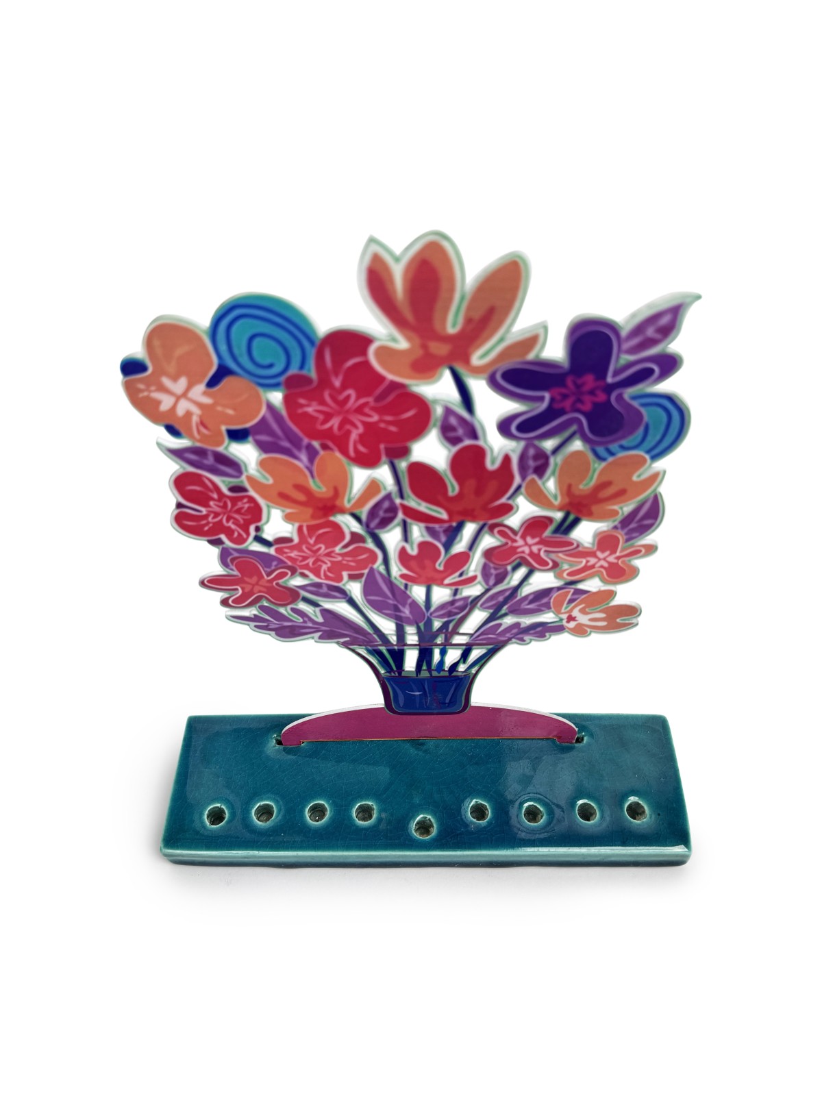 Colourful Vibrant Floral Symphony Menorah with Art , Colorful Hanukkah