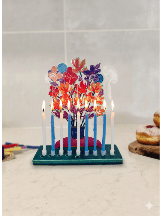 Colourful Vibrant Floral Symphony Menorah with Art , Colorful Hanukkah