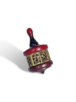 Vintage Large Wood and Brass Dreidel in Deep Red a , Dreidels , Israel