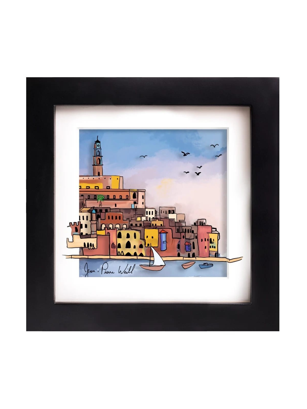 Small Framed Painting of the Old Jaffa Port 3D Pai , Jewish Paintings