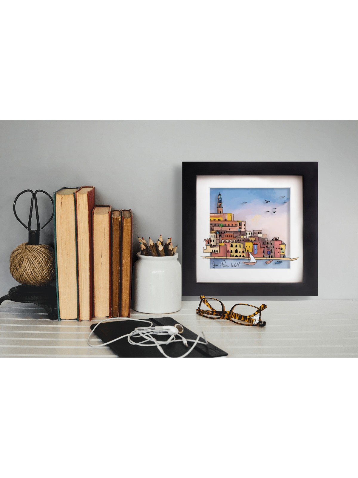 Small Framed Painting of the Old Jaffa Port 3D Pai , Jewish Paintings