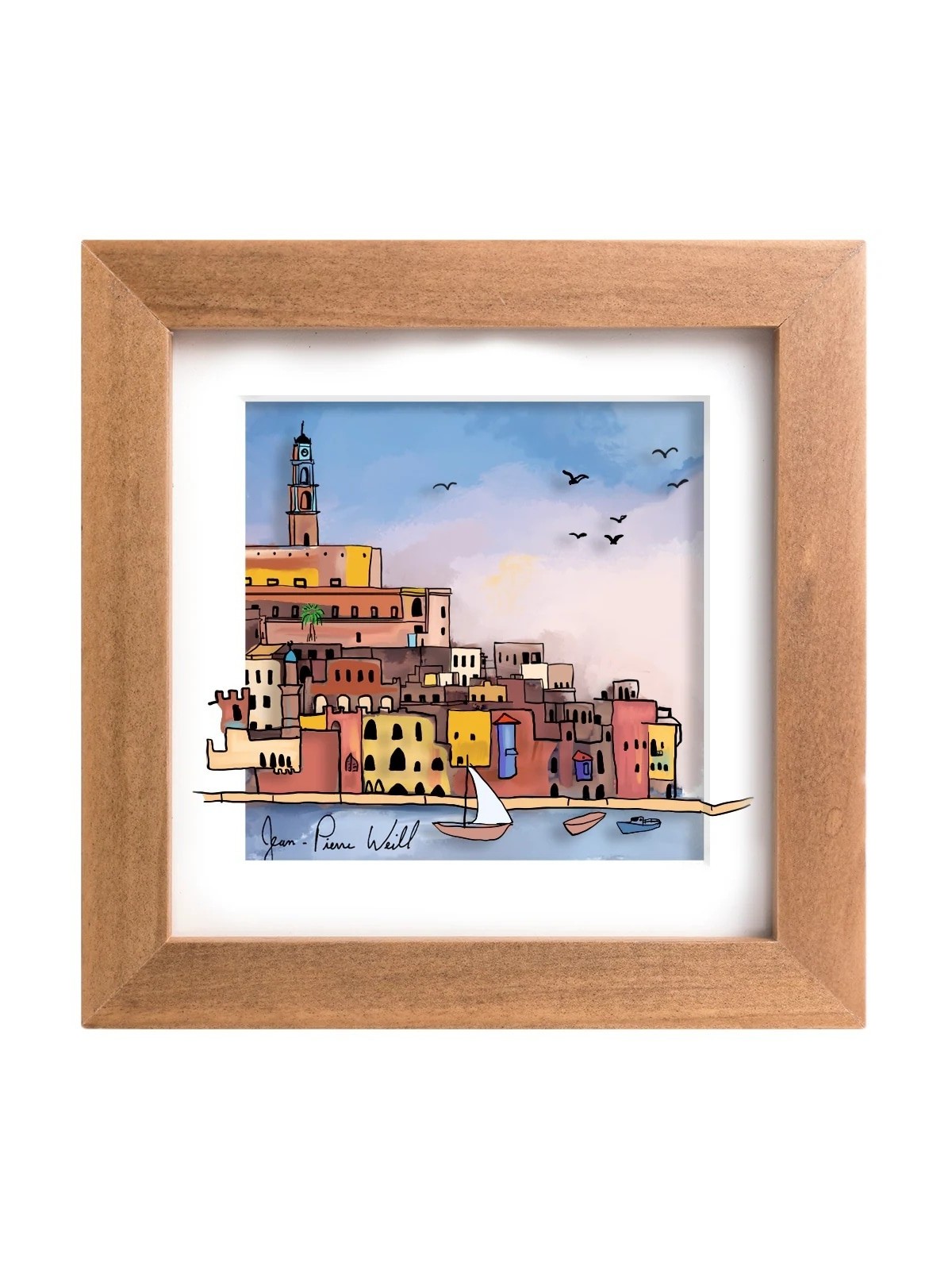 Small Framed Painting of the Old Jaffa Port 3D Pai , Jewish Paintings