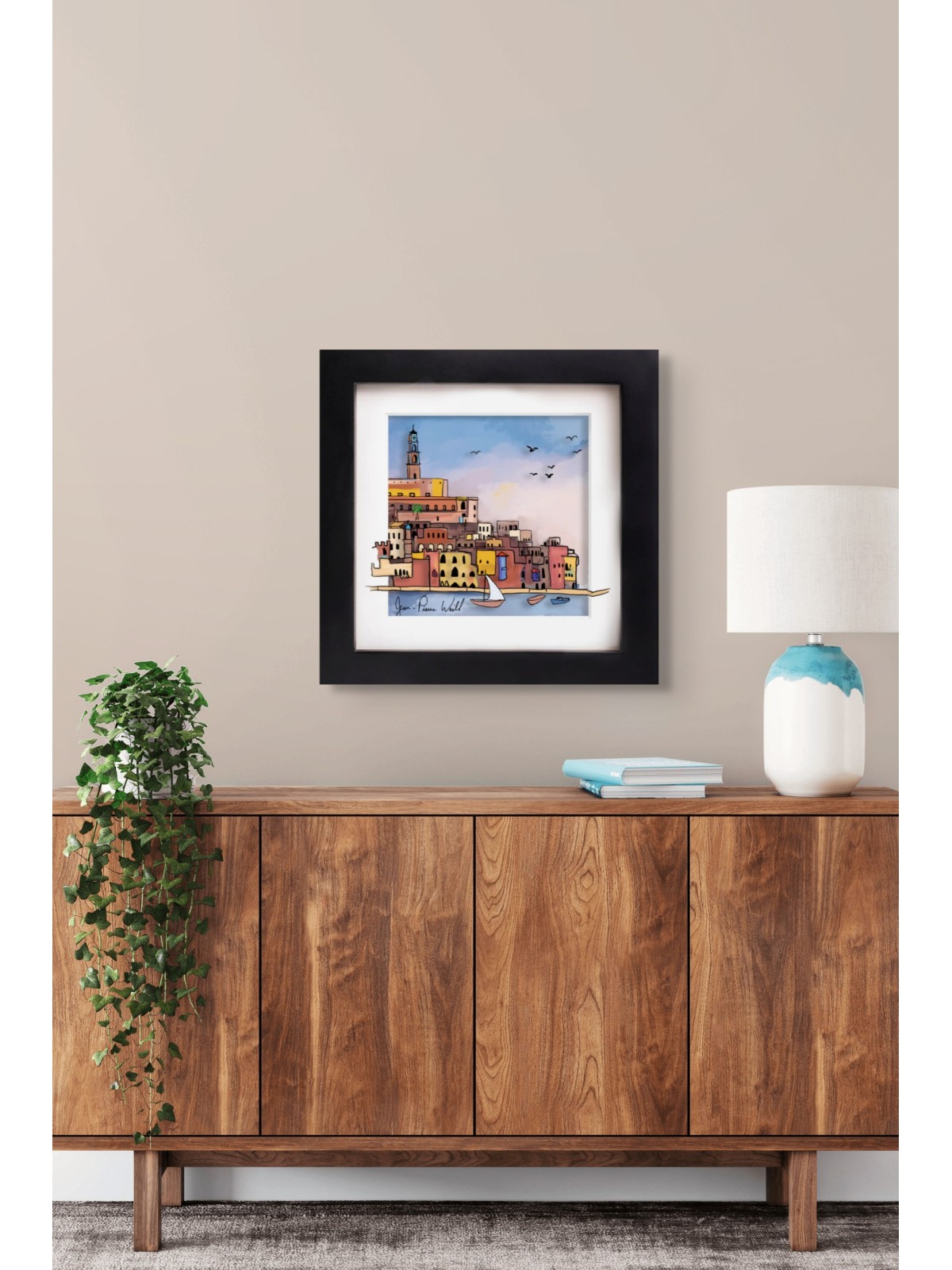 Small Framed Painting of the Old Jaffa Port 3D Pai , Jewish Paintings
