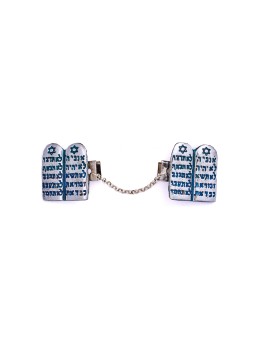 Blue and Turquoise Enamel Metal Ten Commandments T , Tallit Clips , Is