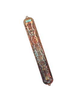 Beautiful Colorful Copper Mezuzah With Unique Seve , Jewish Wedding Gi