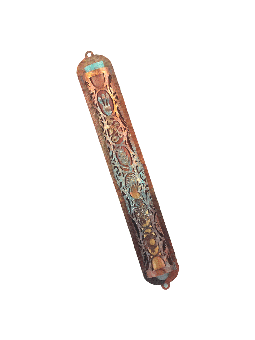 Urban Copper Mezuzah With Unique Seven Species Cut , Large Mezuzahs ,