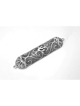Vintage Style Wide Silver Mezuzah Case , For 7cm Scrolls , Israeli Jud