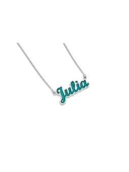 Enameled Thick English Name Silver Necklace , Colorful Name Necklaces