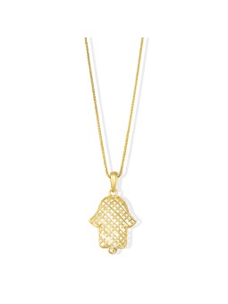 Big Size14k Gold Open Filigree Chai Hamsa Necklace , Jewish Filigree J
