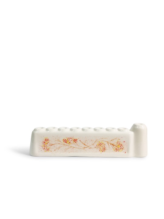 Rustic Cream and Red Ceramic Hanukkah Menorah , Modern Hanukkah Menora