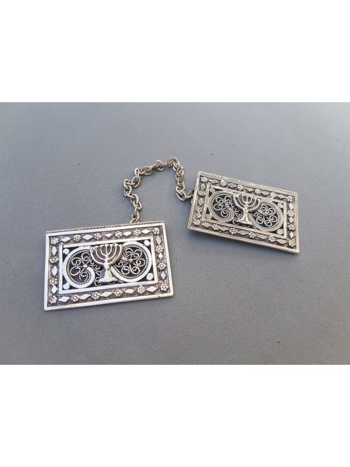 Classic Rectangular Filigree Menorah Tallit Clips , Passover Gifts , I